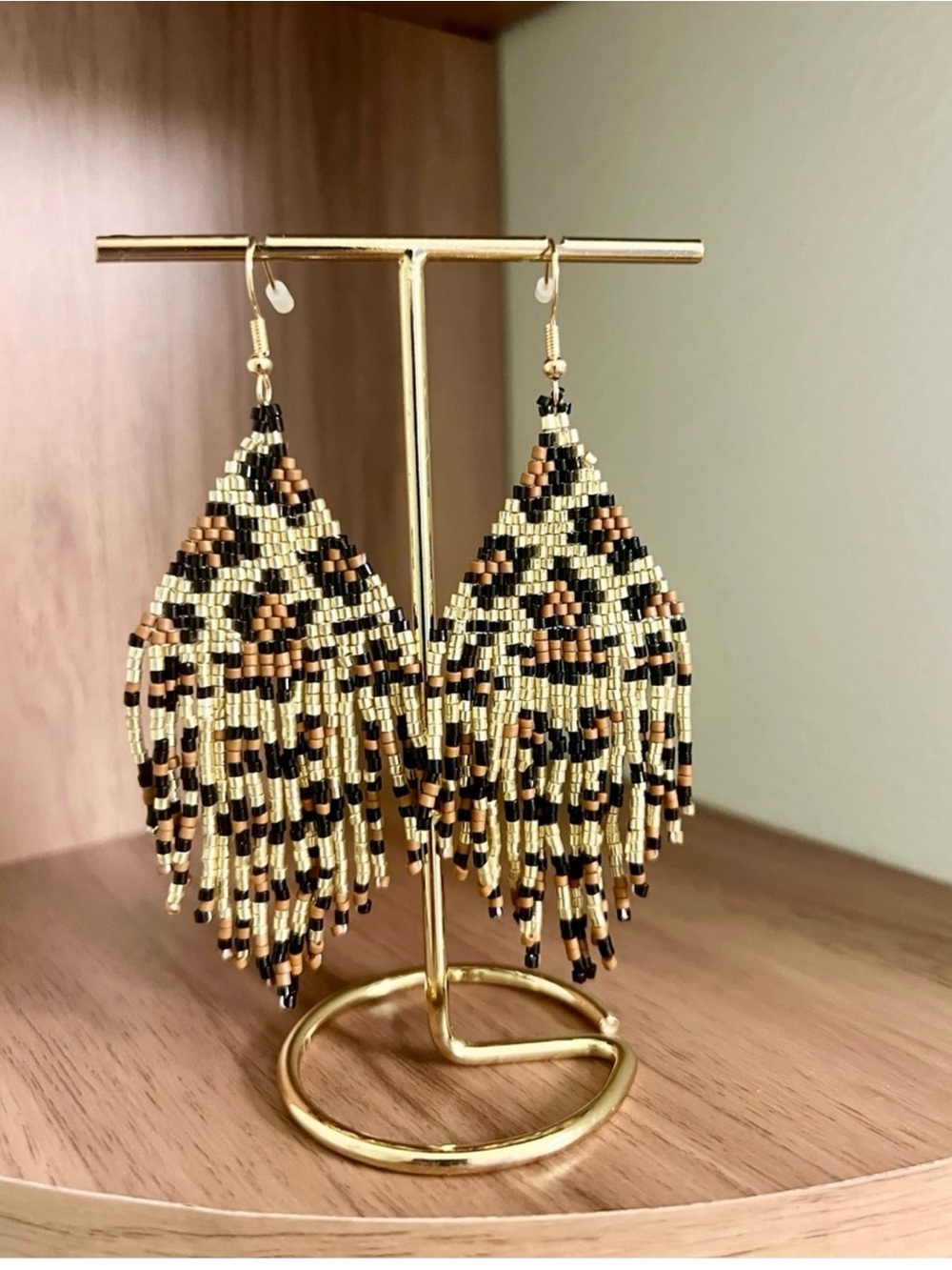 Cheetah Print Fringe Statement Earrings in Gold, Black & Brown